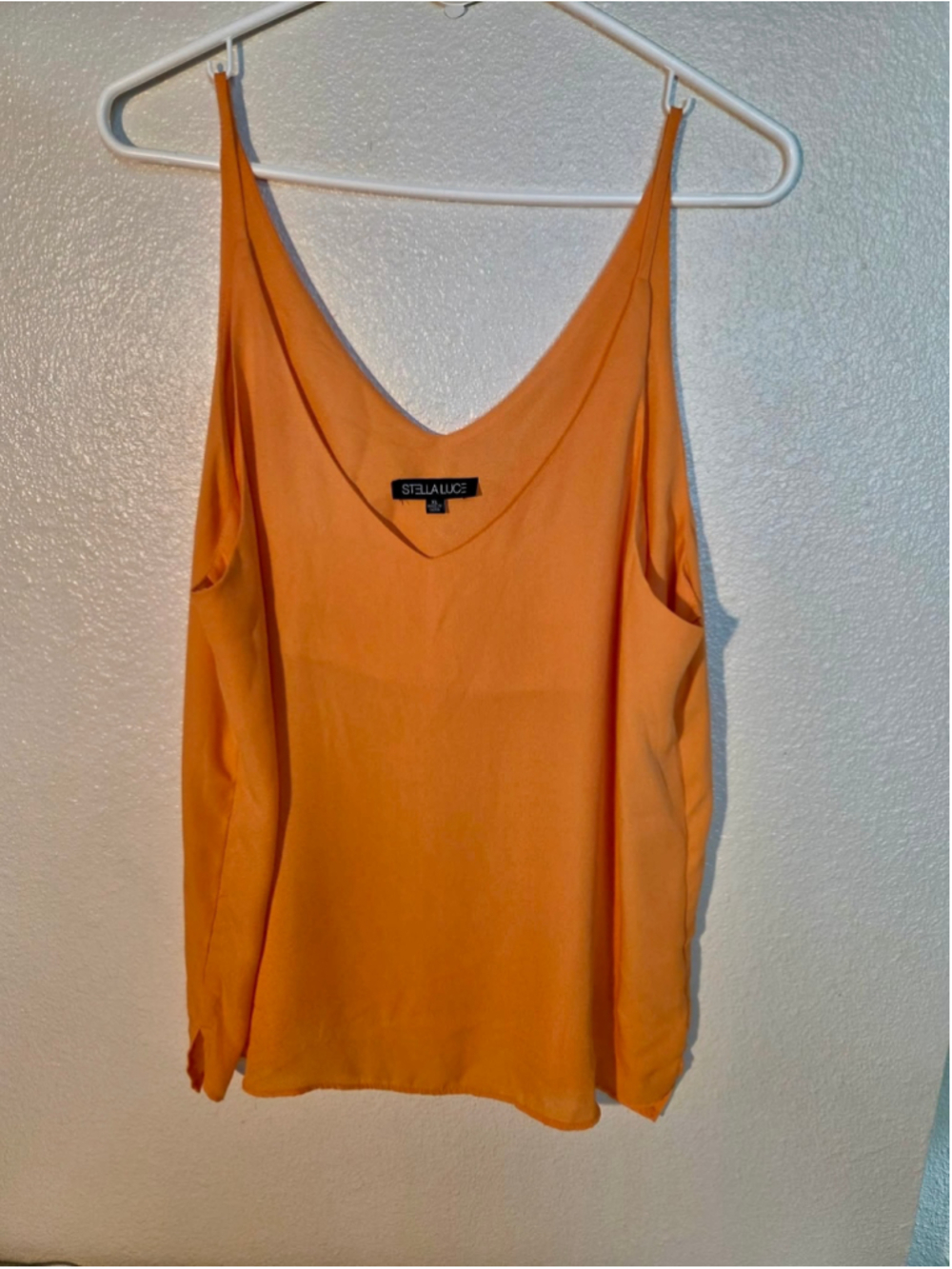Stella Luce Double V-Neck Chiffon Cami Tank Top Tangerine Orange XL W-254